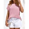 imageBTFBM Womens Summer Tops 2026 Satin Crewneck Short Sleeve Shirts Work Business Outfits Spring Blouses Dressy CasualPink