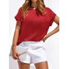 imageBTFBM Womens Summer Tops 2026 Satin Crewneck Short Sleeve Shirts Work Business Outfits Spring Blouses Dressy CasualRed