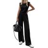 imageBTFBM 2 Piece Sets for Women Spring 2026 Casual Shoulder Pad Tank Top Wide Leg Pants Matching Set Travel Airport OutfitsBlack