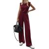 imageBTFBM 2 Piece Sets for Women Spring 2026 Casual Shoulder Pad Tank Top Wide Leg Pants Matching Set Travel Airport OutfitsBurgundy