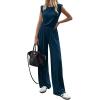 imageBTFBM 2 Piece Sets for Women Spring 2026 Casual Shoulder Pad Tank Top Wide Leg Pants Matching Set Travel Airport OutfitsDark Blue