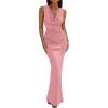 imageBTFBM Cocktail Dresses for Women Spring 2026 Cowl Neck Sleeveless Ruched Slim Fit Maxi Formal Wedding Guest DressPink