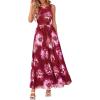 imageBTFBM Summer Dresses for Women 2026 Floral Maxi Dress Sleeveless Mesh Flowy Long Sundress Beach Vacation Clothes PocketsWine Red Flower