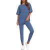 imageBTFBM Two Piece Lounge Set Women 2026 Spring Casual Oversized Shirts Leggings Matching Workout Airport Travel OutfitsGrey Blue
