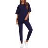 imageBTFBM Two Piece Lounge Set Women 2026 Spring Casual Oversized Shirts Leggings Matching Workout Airport Travel OutfitsNavy Blue