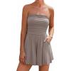 imageBTFBM Womens Romper 2026 Spring Summer Strapless Tube Tops Beach Vacation Clothes Boho Loose Shorts Jumpsuits PocketsApricot Khaki