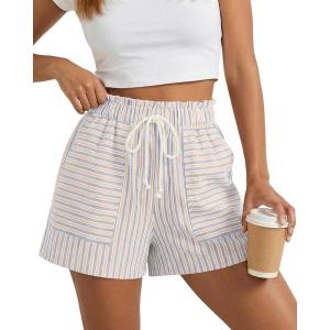 imageBTFBM Casual Striped Shorts for Women 2026 Spring Summer Elastic Waist Y2K Lounge Pajama Vacation Beach PJ Bottoms ClothesBeige