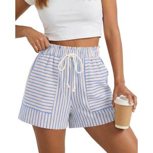 imageBTFBM Casual Striped Shorts for Women 2026 Spring Summer Elastic Waist Y2K Lounge Pajama Vacation Beach PJ Bottoms ClothesBlue