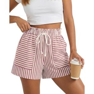 imageBTFBM Casual Striped Shorts for Women 2026 Spring Summer Elastic Waist Y2K Lounge Pajama Vacation Beach PJ Bottoms ClothesPink