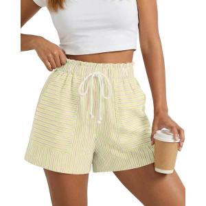 imageBTFBM Casual Striped Shorts for Women 2026 Spring Summer Elastic Waist Y2K Lounge Pajama Vacation Beach PJ Bottoms ClothesYellow
