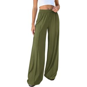 imageBTFBM Palazzo Pants for Women 2026 Spring Summer Casual Lounge Pants High Waist Flowy Trousers Baggy Wide Leg PantsArmy Green