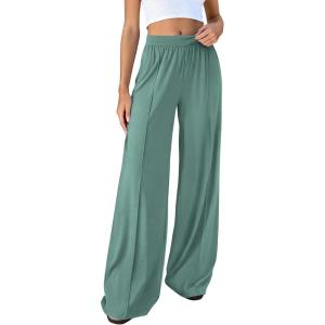 imageBTFBM Palazzo Pants for Women 2026 Spring Summer Casual Lounge Pants High Waist Flowy Trousers Baggy Wide Leg PantsBean Green