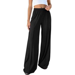 imageBTFBM Palazzo Pants for Women 2026 Spring Summer Casual Lounge Pants High Waist Flowy Trousers Baggy Wide Leg PantsBlack
