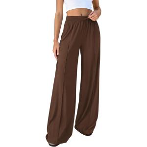 imageBTFBM Palazzo Pants for Women 2026 Spring Summer Casual Lounge Pants High Waist Flowy Trousers Baggy Wide Leg PantsBrown