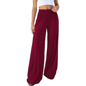 imageBTFBM Palazzo Pants for Women 2026 Spring Summer Casual Lounge Pants High Waist Flowy Trousers Baggy Wide Leg PantsBurgundy