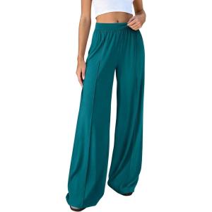 imageBTFBM Palazzo Pants for Women 2026 Spring Summer Casual Lounge Pants High Waist Flowy Trousers Baggy Wide Leg PantsLake Blue
