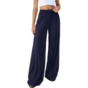 imageBTFBM Palazzo Pants for Women 2026 Spring Summer Casual Lounge Pants High Waist Flowy Trousers Baggy Wide Leg PantsNavy