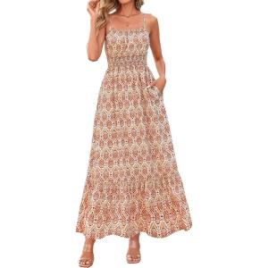 imageBTFBM Summer Dresses for Women 2026 Sleeveless Spaghetti Strap High Waist Boho Beach Vacation Clothes Spring Maxi DressApricot Geometry