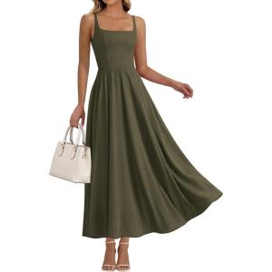 imageBTFBM Women Summer Square Neck Maxi Dress Spring 2026 Elegant Classy Sleeveless Formal Wedding Guest Cocktail DressesArmy Green