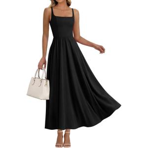 imageBTFBM Women Summer Square Neck Maxi Dress Spring 2026 Elegant Classy Sleeveless Formal Wedding Guest Cocktail DressesBlack