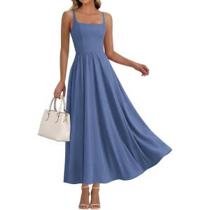 imageBTFBM Women Summer Square Neck Maxi Dress Spring 2026 Elegant Classy Sleeveless Formal Wedding Guest Cocktail DressesDusty Blue