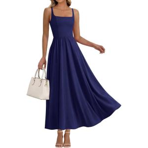 imageBTFBM Women Summer Square Neck Maxi Dress Spring 2026 Elegant Classy Sleeveless Formal Wedding Guest Cocktail DressesNavy Blue