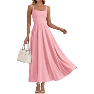 imageBTFBM Women Summer Square Neck Maxi Dress Spring 2026 Elegant Classy Sleeveless Formal Wedding Guest Cocktail DressesPink