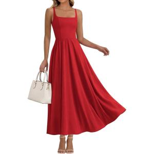 imageBTFBM Women Summer Square Neck Maxi Dress Spring 2026 Elegant Classy Sleeveless Formal Wedding Guest Cocktail DressesRed