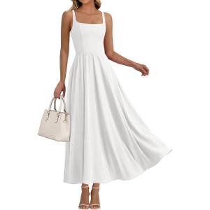 imageBTFBM Women Summer Square Neck Maxi Dress Spring 2026 Elegant Classy Sleeveless Formal Wedding Guest Cocktail DressesWhite