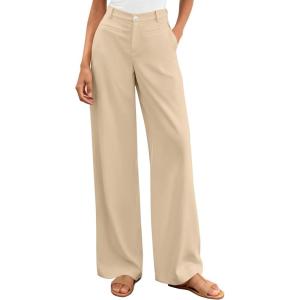 imageBTFBM Women Wide Leg Pants High Waisted Spring 2026 Business Casual Outfits Slacks Trousers Dressy Palazzo Pants PocketsBeige