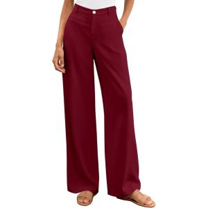 imageBTFBM Women Wide Leg Pants High Waisted Spring 2026 Business Casual Outfits Slacks Trousers Dressy Palazzo Pants PocketsBurgundy