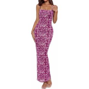 imageBTFBM Womens Maxi Dress 2026 Spring Floral Sexy Spaghetti Straps Sleeveless Bodycon Summer Beach Wedding Guest DressesDark Purple Print