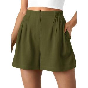 imageBTFBM Womens Shorts Casual 2026 Spring Summer Elastic High Waisted Pleated Cotton Shorts Beach Vacation Outfits PocketsArmy Green