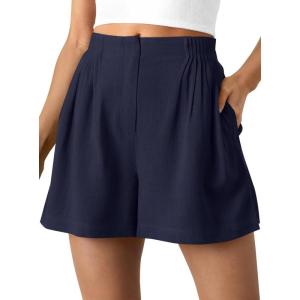 imageBTFBM Womens Shorts Casual 2026 Spring Summer Elastic High Waisted Pleated Cotton Shorts Beach Vacation Outfits PocketsNavy Blue