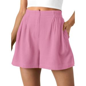 imageBTFBM Womens Shorts Casual 2026 Spring Summer Elastic High Waisted Pleated Cotton Shorts Beach Vacation Outfits PocketsPink