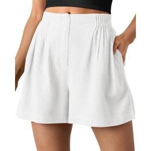 imageBTFBM Womens Shorts Casual 2026 Spring Summer Elastic High Waisted Pleated Cotton Shorts Beach Vacation Outfits PocketsWhite