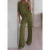imageBTFBM 2 Piece Sets for Women Summer V Neck Short Sleeve Lounge Set Wide Leg Pants Matching Set Airport Travel OutfitsArmy Green