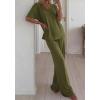 imageBTFBM 2 Piece Sets for Women Summer V Neck Short Sleeve Lounge Set Wide Leg Pants Matching Set Airport Travel OutfitsArmy Green