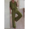 imageBTFBM 2 Piece Sets for Women Summer V Neck Short Sleeve Lounge Set Wide Leg Pants Matching Set Airport Travel OutfitsArmy Green