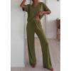 imageBTFBM 2 Piece Sets for Women Summer V Neck Short Sleeve Lounge Set Wide Leg Pants Matching Set Airport Travel OutfitsArmy Green