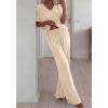 imageBTFBM 2 Piece Sets for Women Summer V Neck Short Sleeve Lounge Set Wide Leg Pants Matching Set Airport Travel OutfitsBeige