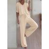 imageBTFBM 2 Piece Sets for Women Summer V Neck Short Sleeve Lounge Set Wide Leg Pants Matching Set Airport Travel OutfitsBeige