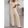 imageBTFBM 2 Piece Sets for Women Summer V Neck Short Sleeve Lounge Set Wide Leg Pants Matching Set Airport Travel OutfitsBeige