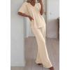 imageBTFBM 2 Piece Sets for Women Summer V Neck Short Sleeve Lounge Set Wide Leg Pants Matching Set Airport Travel OutfitsBeige
