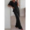 imageBTFBM 2 Piece Sets for Women Summer V Neck Short Sleeve Lounge Set Wide Leg Pants Matching Set Airport Travel OutfitsBlack