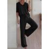 imageBTFBM 2 Piece Sets for Women Summer V Neck Short Sleeve Lounge Set Wide Leg Pants Matching Set Airport Travel OutfitsBlack
