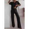 imageBTFBM 2 Piece Sets for Women Summer V Neck Short Sleeve Lounge Set Wide Leg Pants Matching Set Airport Travel OutfitsBlack