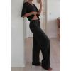 imageBTFBM 2 Piece Sets for Women Summer V Neck Short Sleeve Lounge Set Wide Leg Pants Matching Set Airport Travel OutfitsBlack