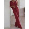 imageBTFBM 2 Piece Sets for Women Summer V Neck Short Sleeve Lounge Set Wide Leg Pants Matching Set Airport Travel OutfitsBurgundy