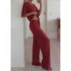 imageBTFBM 2 Piece Sets for Women Summer V Neck Short Sleeve Lounge Set Wide Leg Pants Matching Set Airport Travel OutfitsBurgundy